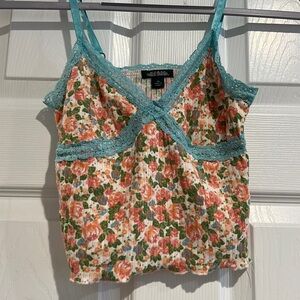 Floral and lace trip tank top